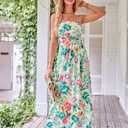 GRACE KARIN Women Strapless Dress Casual Loose Ruched Long Maxi Dress with Pockets (White, S)