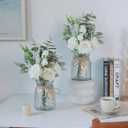 Faux Flowers with Vase,Artificial Silk Roses in Vase, Fake Plant Eucalyptus Flower Arrangement for Home Office Farmhouse Bathroom Dining Table Centerpiece Decorations Coffee Table Decor (White)