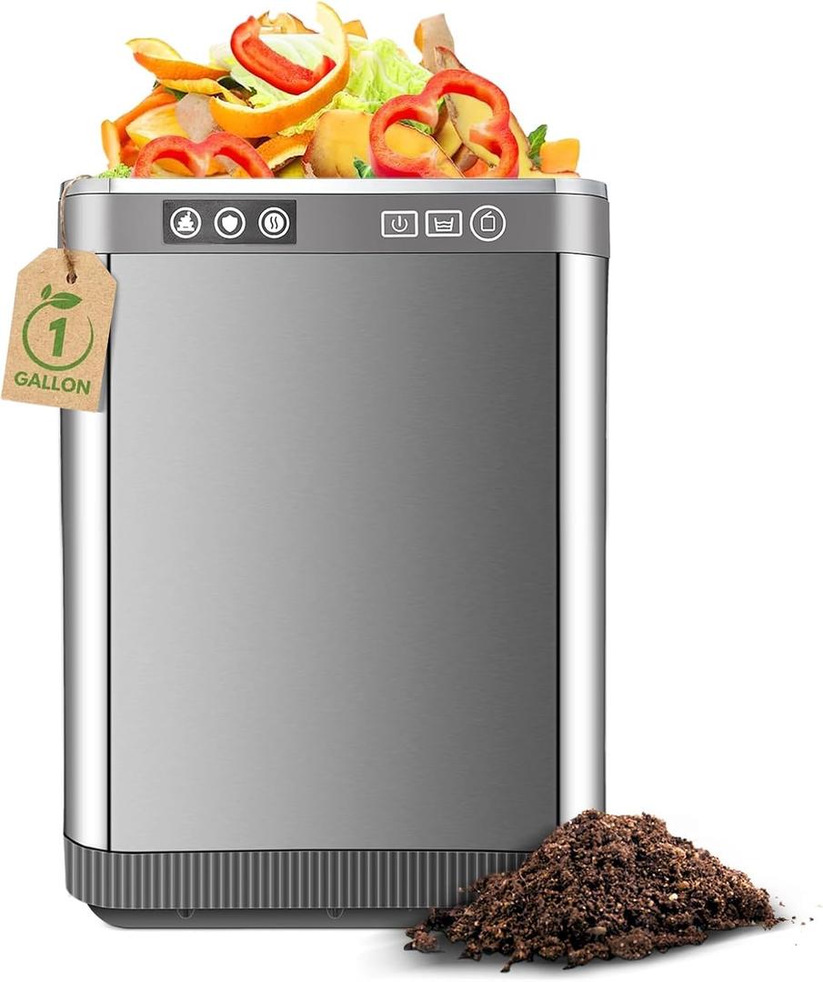 4L Stainless Steel Electric Composter for Kitchen, Odorless Kitchen Composter with 2 Carbon Filters, 500W Energy Efficient Countertop Quiet Compost Bin with Auto-Cleaning, Turn Food Waste into Compost (4LB)