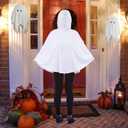 Women White Ghost Costume Hooded Cape, Adult Christmas Poncho Cloak, Simple Fun Spooky Party Outfit, Soft Comfortable Fabric, One Size (XXL)