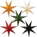 EASY JOY 5-Piece 7-Pointed Paper Star Decoration With Light - 12 Inch 3D Paper Star Lantern for Christmas, Home, Party, Wedding, Birthday