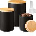 Yangbaga Black Ceramic Canister Set for Kitchen-Set of 3 Kitchen Canisters for Countertop with Airtight Wood Lids,Large Kitchen Storage for Flour,Suger,Coffee-Modern Countertop Decor (84/32/15 OZ)