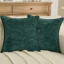 FUTEI Pack of 2 Solid Chenille Throw Pillow Covers 20x20 Inch Soft Grainy Textured Decorative Cushion Cases Modern Farmhouse Accent for Couch Bed Living Room, Teal