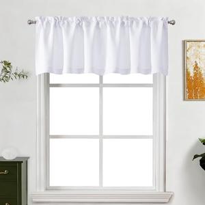 Lecloud Pure White Valance for Windows 18 Inch Length, Light Filtering Privacy Small Kitchen Curtains, Solid Curtain Window Valance with Rod Pocket for Cafe Bedroom Basement, 60" W x 18" L 1 Panel
