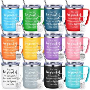 12 Sets Employee Appreciation Coffee Mug Gift 17oz Insulated Stainless Steel Tumbler with Handle and Keychains Thank You Gift for Coworkers Teacher