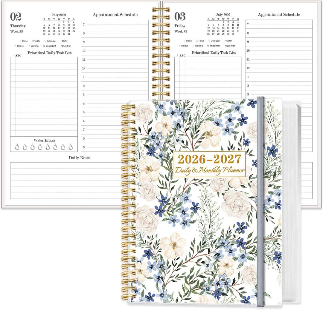 2026-2027 Daily & Monthly Planner Calendar - Daily Planner Calendar One Page Per Day from July 2026 to June 2027, Flexible Cover, 7" x 10", Storage Pocket, Crushed Flower