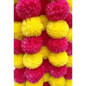 5Pc Marigold Garlands 4.5Ft Artificial Marigold Flower Strands Diwali Decoration Pooja Wedding Home & Indian Festival Dcor Vibrant Floral Faux for Da de Muertos & Day of Dead (Magenta & Yellow)