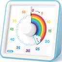 LIORQUE 60 Minute Visual Timer for Kids, Visual Countdown Timer for Classroom Office Kitchen with 'Rainbow' Pattern Design, Pomodoro Timer with Silent Operation (Batteries Included) (Blue)