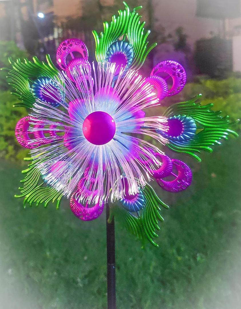 Solar Peacock Wind Spinners for Yard and Garden, 40 Inch Solar Windmill Garden Whirligig Kinetic Spinners Decor for Lawn, Patio&Yard, Metal Whirligigs Purple Wind Spinners Outdoor