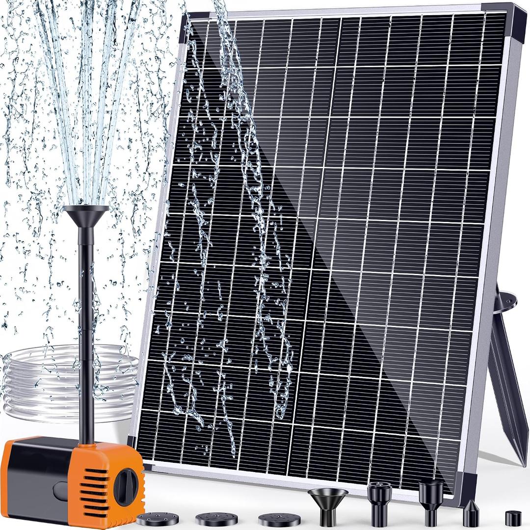 POPOSOAP 30W Solar Fountain Pump with 430GPH Flow, 7 Water Spray Heads & 16.4ft Cable, Solar Pond Pump with Adjustable Flow Valve & Dry Run Protection for Garden, Birdbath, Water Feature P130C