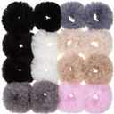 16 Pieces Rabbit Fur Hair Accessories: Fluffy Scrunchies, Pom Pom Hair Ties, and Elastic Ponytail Holders for Women and Girls (Color Set 1)