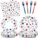 96PCS 4th of July Paper Plates and Napkins Patriotic Party Supplies Set Red Blue Silver Stars Disposable Tableware USA Themed Dinnerware for Independence Days Veterans Day Table Decorations