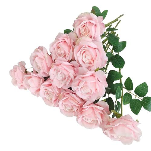 Fake Roses Artificial Flowers Bulk,Floral Diameter 4'',49 Pcs Artificial Silk Roses Flowers with Stems for Wedding Arrangement Centerpieces Party Home Table Decorations (49, Light Pink)