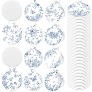50 Pcs Blue Porcelain Compact Mirror Bulk Small Pocket Purse Round Mirror Portable Folding Makeup Blue Porcelain Mirrors Gifts for Women Coworker Employee Teacher