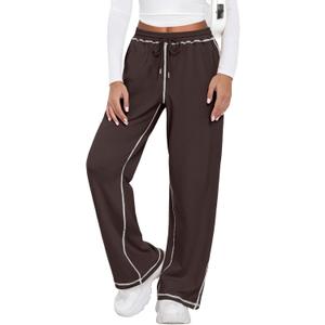 Feiersi Women's Wide Leg Sweatpants Soft Trendy Drawstring Baggy High Waisted Casual Trousers Jogger Sweat Pants (Brown, M)