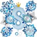 40 Inch Crown Number 8 Balloon, Blue 8th Birthday Party Decorations, SnowFlake Foil Mylar Balloons for Winter Themed Birthday Party Decorations (Number 8)
