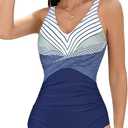 American Trends One Piece Swimsuit Women Bathing Suit Tummy Control Swim Suits for Women 2025 Modest Swimwear, Medium, Blue Stripe