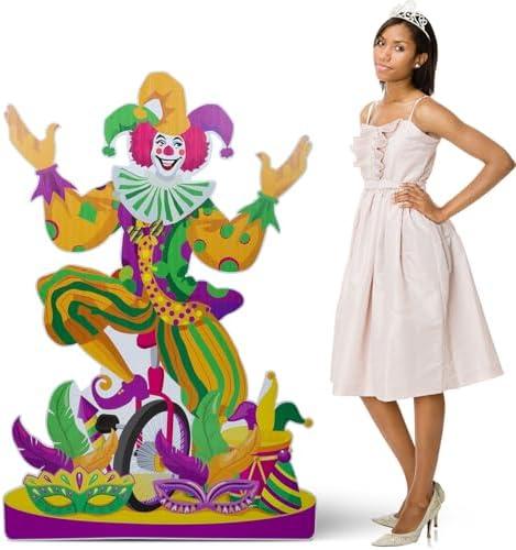 Bucherry 4.7 Feet Mardi Gras Jester Cardboard Cutout Stand-up Life Size Masquerade Carnival Theme Party Decoration Backdrop Photo Props Jester Stand up for Mardi Gras Carnival Masquerade Supply