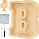 Letter Piggy Bank, Personalized Wooden Coin Banks, Large Wood Money Peny Bank for Adults (9", Alphabet B)