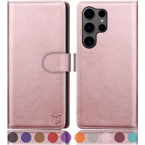 SUANPOT Compatible with Samsung Galaxy S25 Ultra Wallet case with RFID Blocking Credit Card Holder,Flip Book PU Leather Protective Cover Women Men for Samsung S25 Ultra Phone case Rose Gold