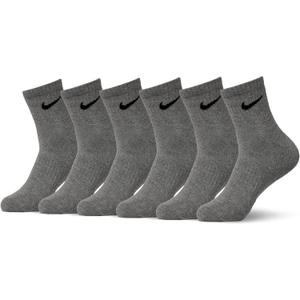 Nike Unisex Adult Everyday Cushioned Training Ankle Socks (6-Pack) (Large, Carbon Heather/Black)