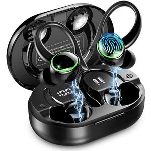 Wireless Earbuds, Bluetooth 5.4 Headphones Sports, 50H Playback Over-Ear buds with ENC Noise Cancelling Mic, Deep Bass Fitness Earphones with Earhooks, IP7 Waterproof Headset for Gym Running Workout (Dark Black)