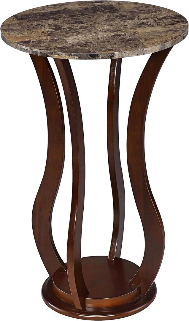 Coaster Home Furnishings - Elton - Wood - Round Plant Stand with Faux Marble Top, Curved Wooden Legs, Built-in Shelf Base and Traditional Style - Living Room - Brown - 900926, 18"D x 18"W x 28.5"H