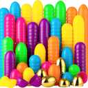 JOYIN 50PCS Plastic Easter Eggs, Empty 2.3" 44PCS Colorful with 6PCS Golden Eggs Bulk Fillable for Easter Hunt Party Favor Basket Stuffers Filler Classroom Prize Supplies Decor
