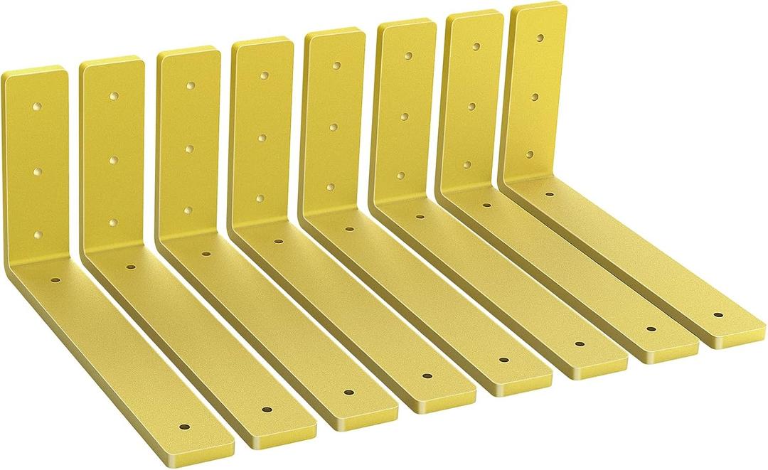 Heavy Duty Shelf Brackets, 8 Pack 12" x 6" Gold Metal Shelving Brackets 5mm Thick Shelf Support Bracket for DIY Decorative ( L 12" x H 6" x W1.5)