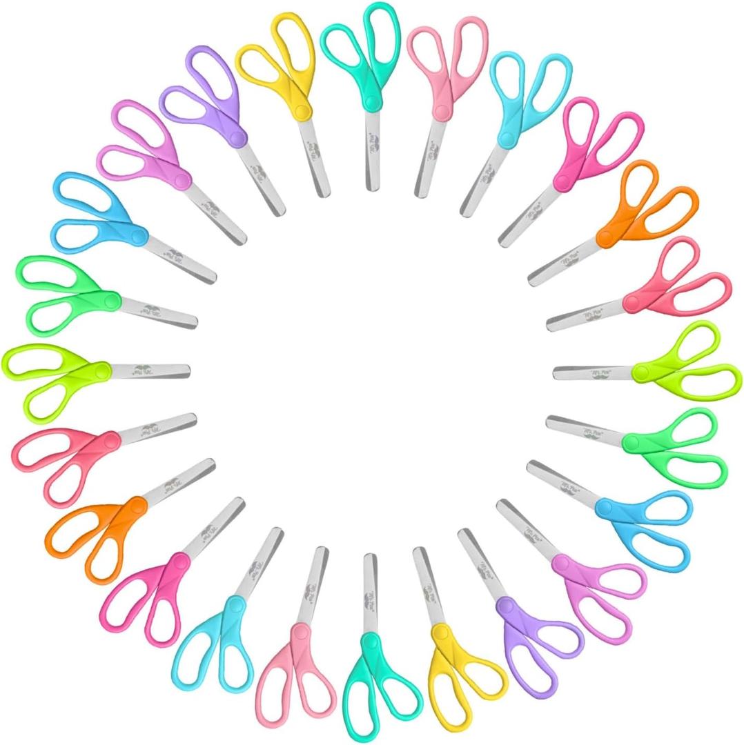 Mr. Pen- Kids Scissors Bulk, 5 Inch, 24 Pack, Bright Color, Stainless Steel Blades Comfort Grip Safety Scissors Bulk for Children Toodler Cutting Paper