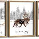 Set of 3 Framed Christmas Wall Art Farmhouse Santa Claus Is Coming To Town Wall Decor Vintage Holiday Home Decor (Brown, 16x24)