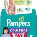 Diapers Size 5, 128 Count and Baby Wipes - Pampers Pull On Cruisers 360 Fit Baby Diapers with Stretchy Waistband, ONE MONTH SUPPLY with Sensitive Wipes, 6X Pop-Tops, 336 Count