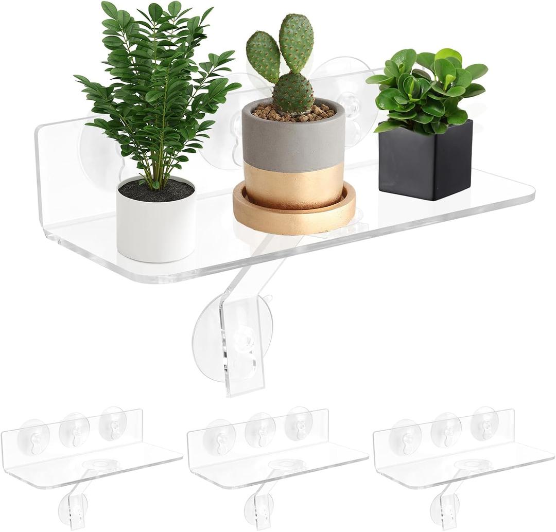 4 Pack Window Plant Floating Shelves,12 in Acrylic Window Sill Extender,Window Shelf for Plants with Suction Cups & Bracket for Indoor Succulent Plants,Micro Greens,Herb Planters,Seed Starter Pots