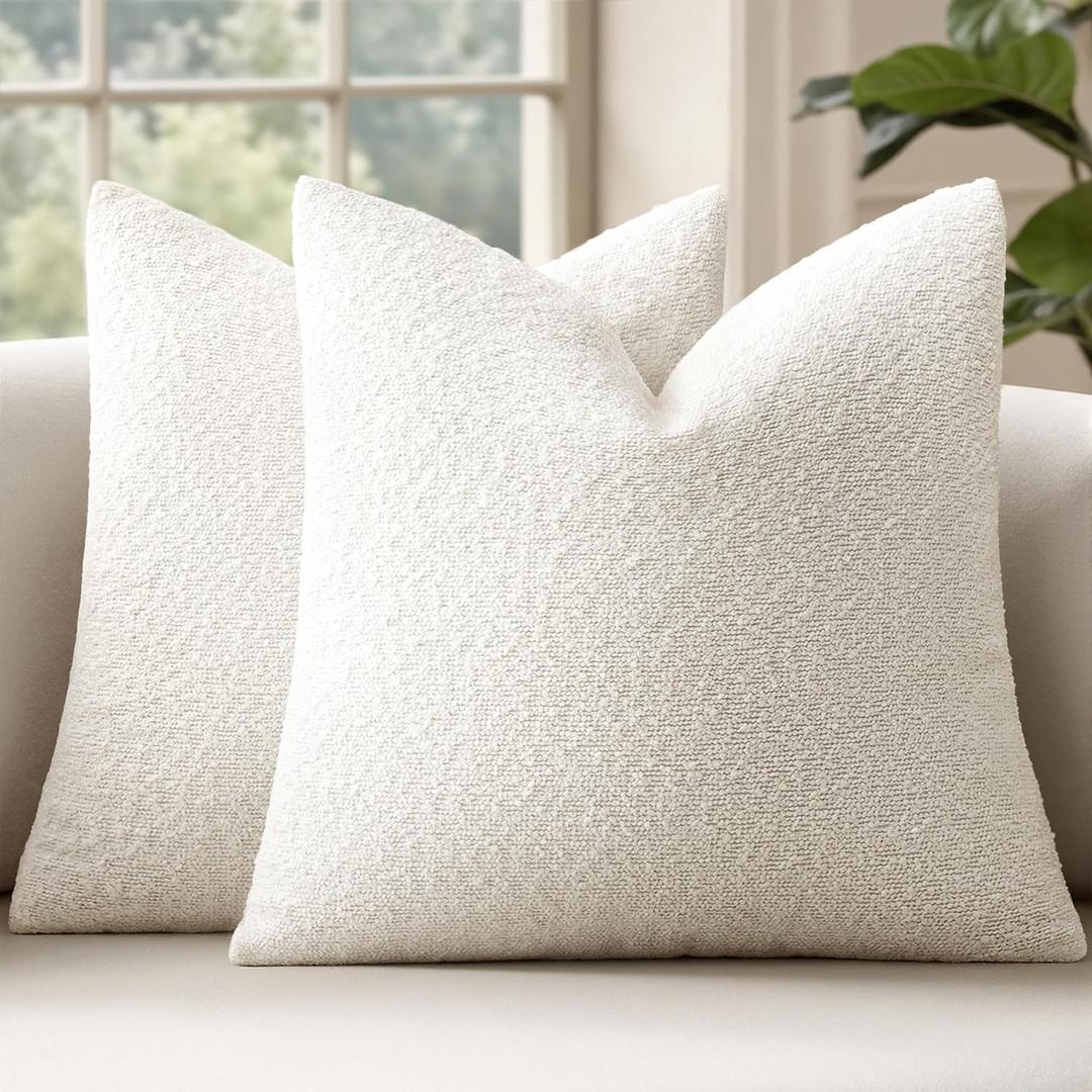 MIULEE 26x26 Inch Decorative Euro Sham Pillow Covers for Bed Set of 2 Textured Boucle Neutral Throw Pillow Covers Cream White Accent Solid Vintage Pillowcases Sofa Living Room Home Decor
