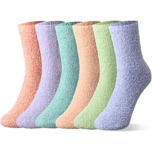 Geyoga 6 Pairs Fuzzy Socks Women Soft Fluffy Cozy Slipper Winter Warm Microfiber Plush Sleeping Socks Gifts for Valentines