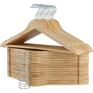 ELONG HOME Solid Wooden Hangers 30 Pack, Wood Suit Hangers with Extra Smooth Finish, Precisely Cut Notches & Chrome Swivel Hook, Wooden Clothes Hangers for Shirt Coat Jacket Dress, Natural
