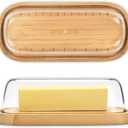 ,Butter Dish with Lid, Bamboo Butter Holder, Butter Container Holds for East/West Coast Butter, Dishwasher Safe