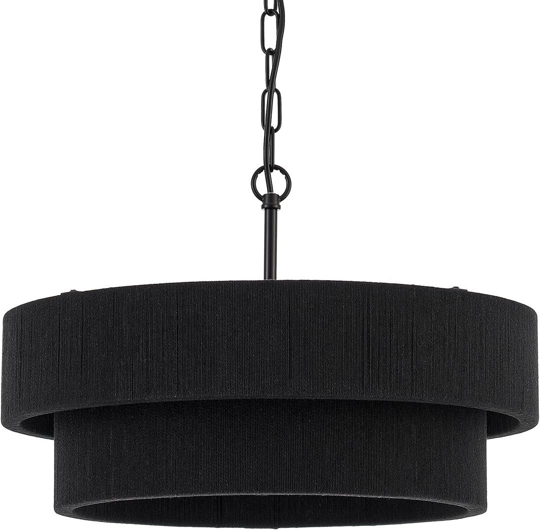 20 Black Hand Woven Rattan Chandelier Boho Pendant Light Adjustable Modern Pendant Light for Kitchen Island Dining Living Room, UL Listed