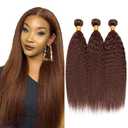 Brown Bundles Human Hair Yaki Straight Bundles 18 20 22 Inch Unprocessed Brazilian Virgin Remy Hair 3 Bundle Chocolate Brown Kinky Straight Human Hair Extensions 50 Gram Per Bundle