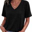 Womens V Neck Tshirts Short Sleeve Loose Casual Summer Tops with Pokcet (L)