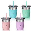 Tiblue Kids & Toddler Cups, Spill Proof Stainless Steel Smoothie Tumblers with Leak Proof Lids, Silicone Straw with Stopper & Sleeve, BPA FREE Snack Cup for Baby Girls Boys(4 Pack, 8oz Multicolor)