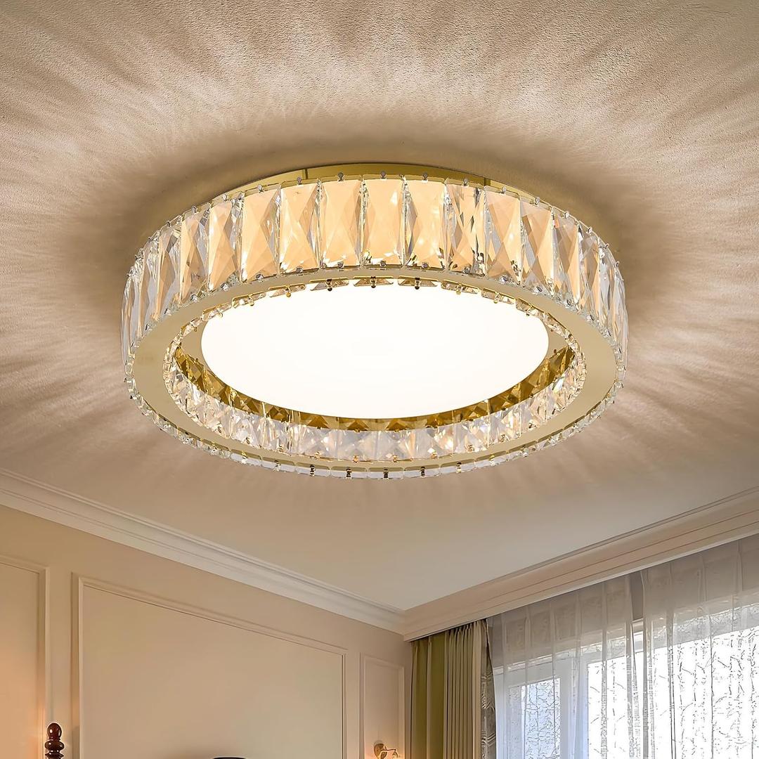 15 Inch Gold Dimmable Crystal LED Flush Mount Ceiling Light
36W, 5CCT, 3000K-6000K Chandelier Modern Round Luxury Light Fixtures for Living Room, Kitchen, Hallway, Bedroom