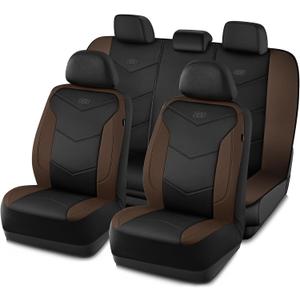Skechers Memory Foam Seat Covers,Leather Car Seat Covers, Ultimate Comfort & Support Seat Covers Full Sets Airbag Compatible, Automotive Universal Fit Most for SUVs, Vans, Sedans, Cars, Trucks,Brown