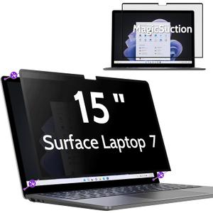 Peslv Privacy Screen for 15 Inch Surface Laptop 7, MagicSuction Removable Anti Spy Black Protector, Glare Blue Light Filter for Microsoft Laptop Computer Monitor