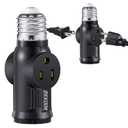 Feekoon 1 Pc Light Socket to Plug Adapter, E26 Lamp Sockets Converter to 3-Prong Outlet & Bulb Holder, Screw-in Light Socket Adapter for Garage, Porch & Utility Areas (Black)