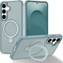 Magnetic Compatible with Samsung Galaxy S25+ & S24+ Case with Stand [Military Grade Drop][Compatible with Magnet] Ring Holder Translucent Slim Hard Back Soft Edge, Green