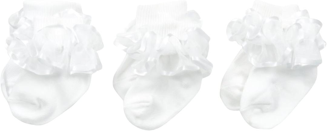 Jefferies Socks Baby Girls' Frilly Lace 3 Pair Pack Socks (12-24 Months, White)