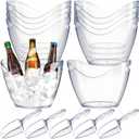 Cunhill 24 Pieces Plastic Clear Ice Bucket with Scoops Clear Acrylic Ice Tub Plastic Wine Bucket Party Beverage Chiller Bin Parties Tub for Wine Champagne or Beer (4 Liters)