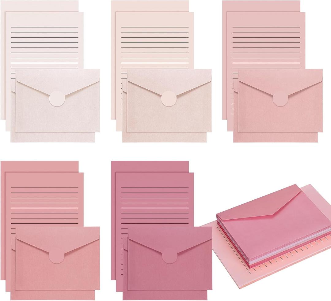 100 Pcs Stationery Lined Stationery Paper and Envelopes Set Includes 50 Letter Writing Paper and 50 Envelope for Office, 5.5 x 8.25 Inch(Dusty Rose)