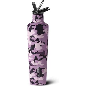 BrMate ReHydration - 100% Leakproof 25oz Insulated Water Bottle with Straw - Stainless Steel Water Canteen (Mauve Camo)